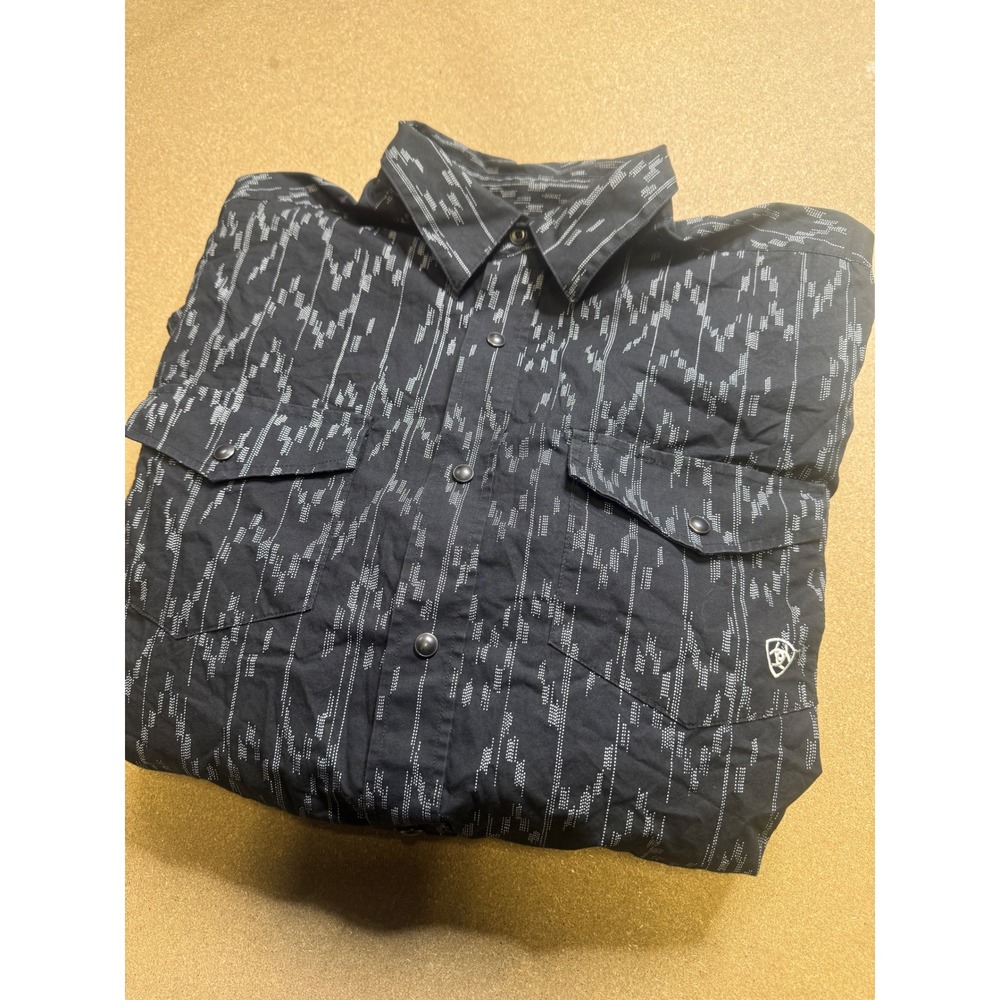 ARIAT Mens Black Geometric Print Long Sleeve Snap Western Shirt Size‎ L $89